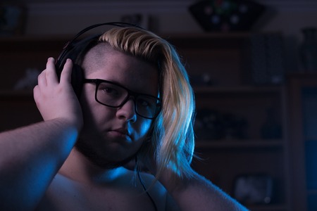 Young man with headphones. Music conceptの写真素材