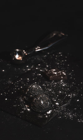 Chocolate ice cream, restaurant. On dark backgroundの写真素材