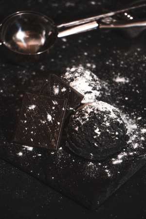 Chocolate ice cream, homemade. On dark backgroundの写真素材