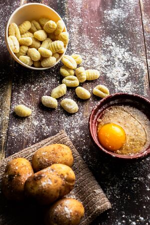 Fresh homemade potato gnocchi ready cooking. Italian food. Vegetarian Vegan dietの写真素材