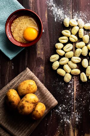 Fresh homemade potato gnocchi ready cooking. Italian food. Vegetarian Vegan dietの写真素材