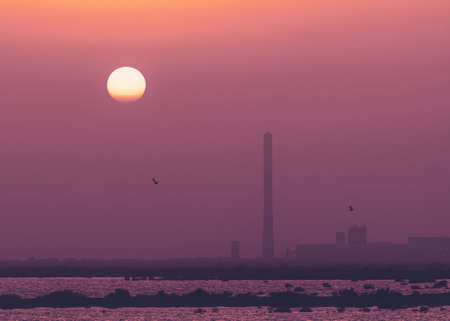 factory during sunsetの写真素材