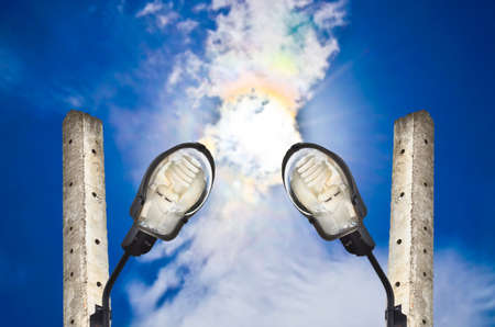 Two Street light in afternoon skyの写真素材