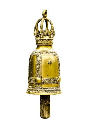 Big brass bell in Thailand temple on white backgroundの写真素材