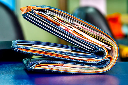 Wallet with money and everythingの写真素材