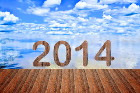 Blue sky write 2014 near platformの写真素材