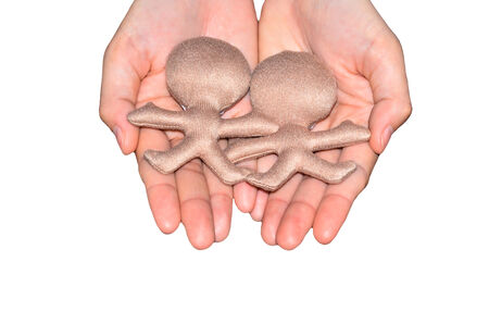 fabrics toy in handの写真素材