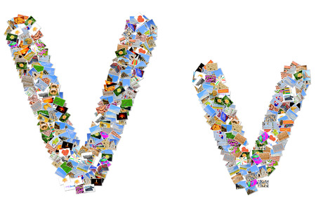 V makes from lot of photography picturesの写真素材