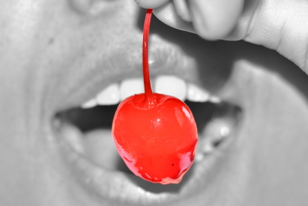 creative picture with red cherryの写真素材