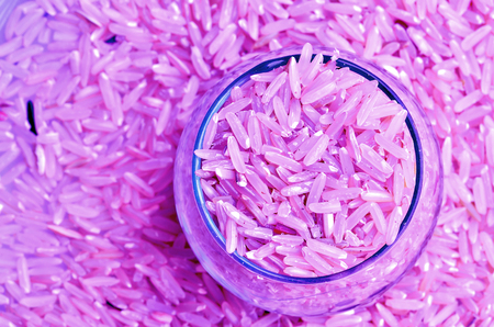 top view violet rice in glassの写真素材
