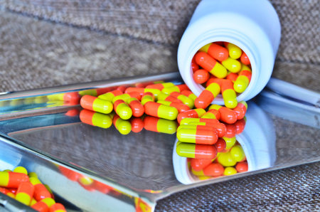 capsules on pill counting tray