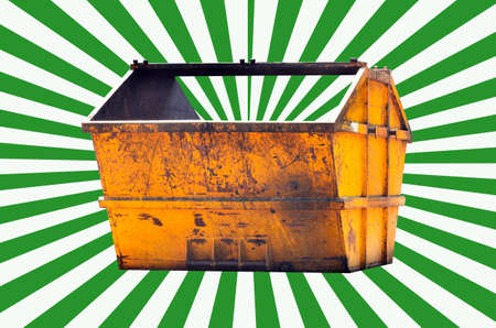 Yellow Trashcan on white green beamの写真素材