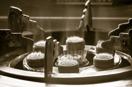 gas burning from a kitchen gas stove in vintage lightの写真素材