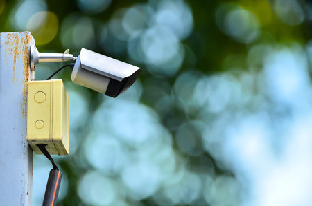 surveillance camera on green nature background
