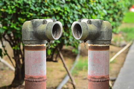 Two Close up red fire hydrant near wall