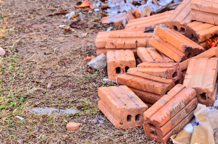 Brick pile on the floorの写真素材