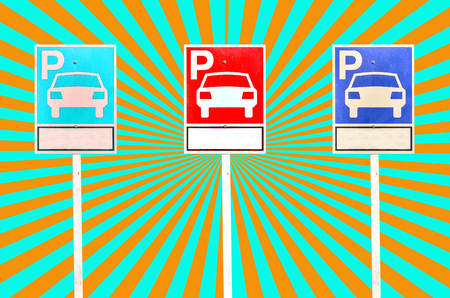 Many Parking Sign on sun beam backgroundの写真素材