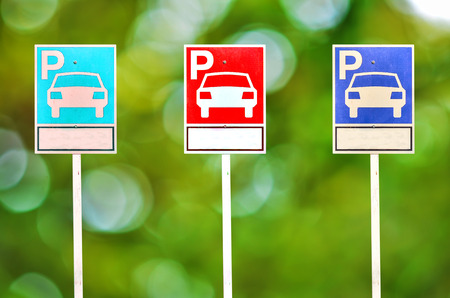 Many Parking Sign on green nature backgroundの写真素材