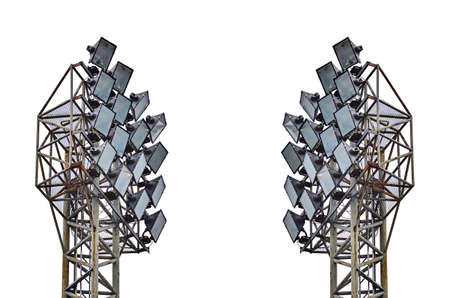 Lighting tower of stadium on white backgroundの写真素材