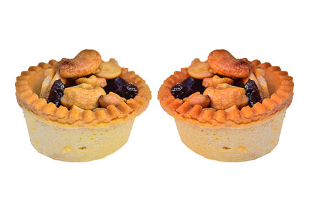 Tart with nuts isolated on whiteの写真素材