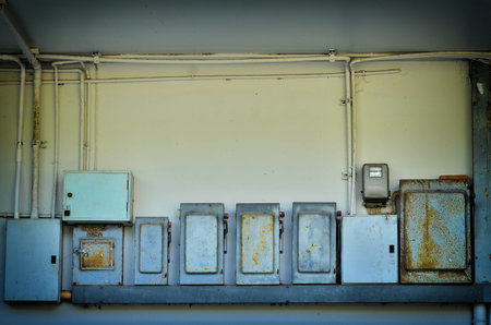 Group  Electronic control box on concrete wallの写真素材