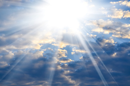 beautiful blue sky with bright sun light from heavenの写真素材