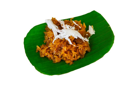 Brown rice sweet with coconut on white backgroundの写真素材