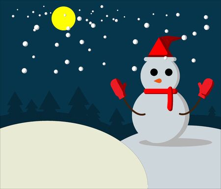 White Snow man on night winterのイラスト素材