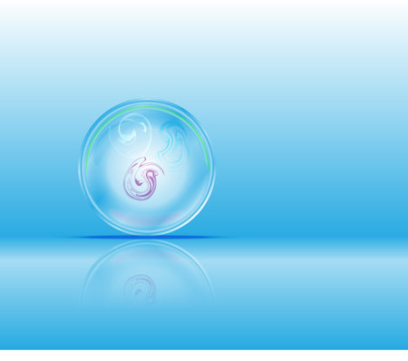 Crystal ball with reflex on blue light
