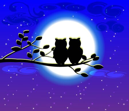 Night sky with Silhouette Moonlight backgroundのイラスト素材