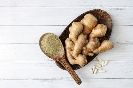 Ginger herbal herb top view backgroundの写真素材
