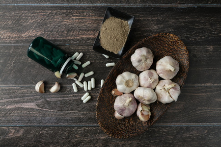 Garlic herb top view backgroundの写真素材