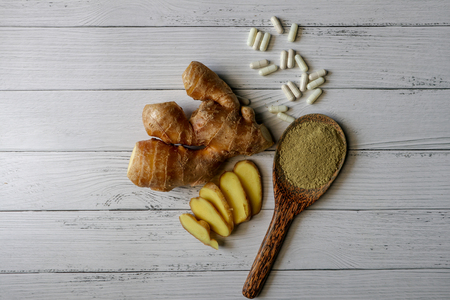 Ginger herbal herb top view backgroundの写真素材