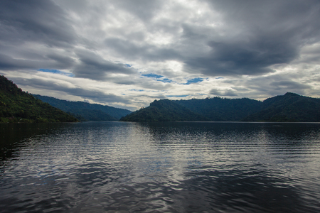 Khun Dan Prakarnchon Dam Boat countrysideの写真素材