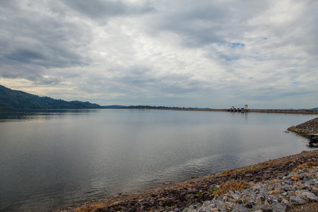 Khun Dan Prakarnchon Dam Boat countrysideの写真素材