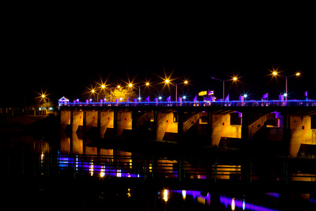 Chao Phraya Dam Chai Nat Province at nightの写真素材