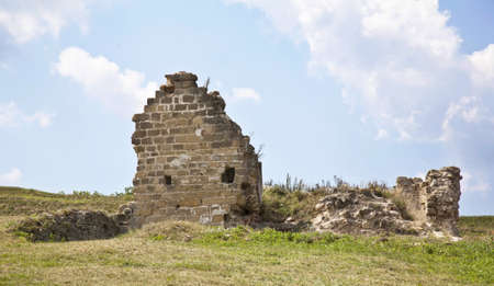 Hotin castle with ruins in summer in ukraineの写真素材