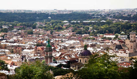 City of Lvov aerial view in summer in Ukraineの写真素材