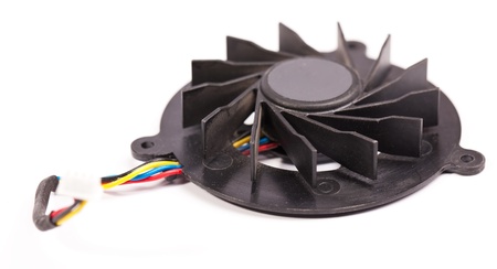 Laptop fan with cables on white backgroundの写真素材
