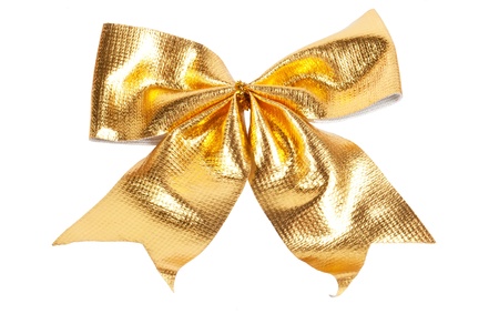  Golden Christmas bow isolated on whiteの写真素材