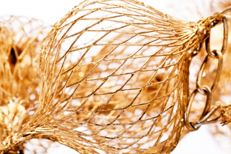 Christmas golden garland on white background close viewの写真素材