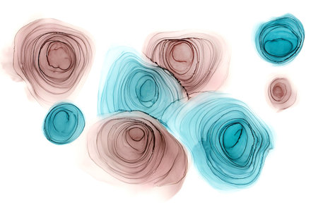 Alcohol ink abstract beige and blue spots backgroundの写真素材