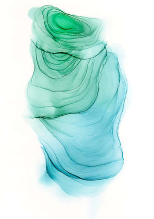 Alcohol ink abstract green and blue spot backgroundの写真素材