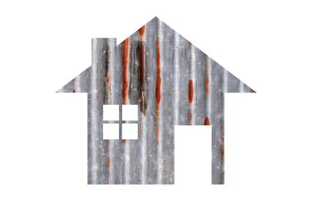 house icon from old zinc texture isolated on whiteの写真素材