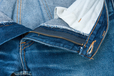 male blue denim jeans, open zip front background,vintage color of vintage denim jeansの写真素材