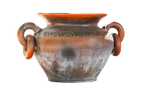 Old traditional vintage pot,terracotta amphora isolated on  white background