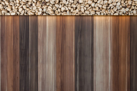 raw coffee beans on wood vintage background,coffee beans blank space text backgroundの写真素材