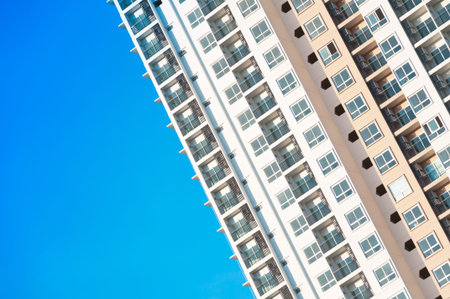 New building architecture on blue sky background,Low angle architectural exterior view of modern...