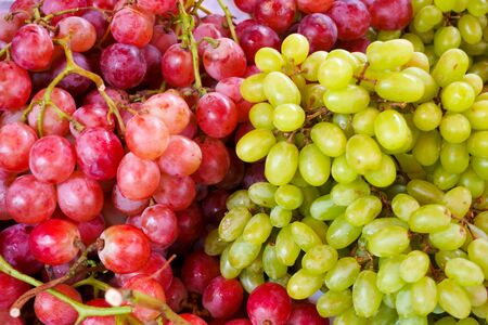Fresh green and red grapes fruits at maketの写真素材