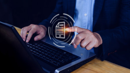 Document Management System (DMS), Online documentation database and process automation to efficiently manage files, knowledge and documentation enterprise with ERP. Corporate business technology.の写真素材